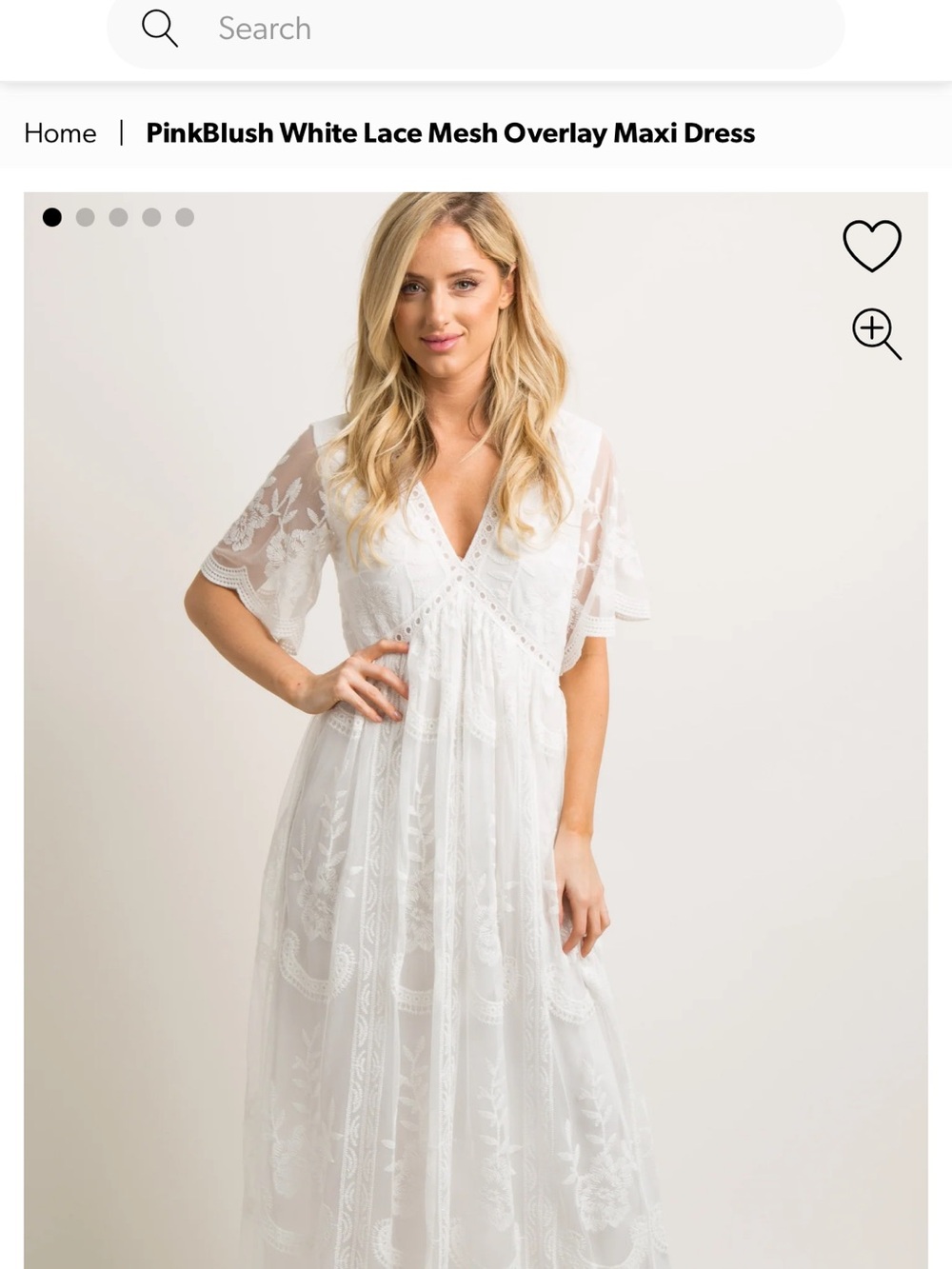 Pinkblush Maternity White Lace Mesh Overlay Maxi Dress with V-Neck-size M
